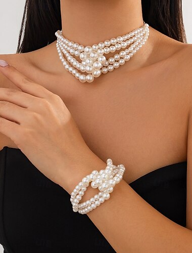 Brud Smyckeset 2 Oäkta pärla 1 Halsband 1 Armband Dam Elegant Mode Ljuv Vackert Klassisk Kärlek Dyrbar Oregelbunden Smyckeset Till Bröllop Gåva Dagligen
