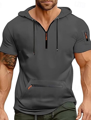  Herren Kapuzensweatshirt Viertelreißverschluss Kapuzensweatshirt Schwarz Marineblau Blau Khaki Hellgrau Mit Kapuze Einfach Tasche Viertel Postleitzahl Sport & Outdoor Täglich Ferien Polyester