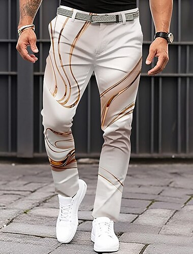  男性用 スーツ ズボン スーツパンツ ポケット付きスリムフィットパンツ 幾何学模様 抽象的 マーブル 全長 アウトドア カジュアル 日常 クラシック ブラウン 伸縮性なし