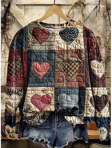  Mujer Sudadera Floral Graphic Geométrico Casual Manga Larga Cuello Barco Tops regulares Hogar Calle Uso Diario Estampado Amarillo Azul Piscina Morado Naranja Marrón Verano Primavera Otoño Invierno