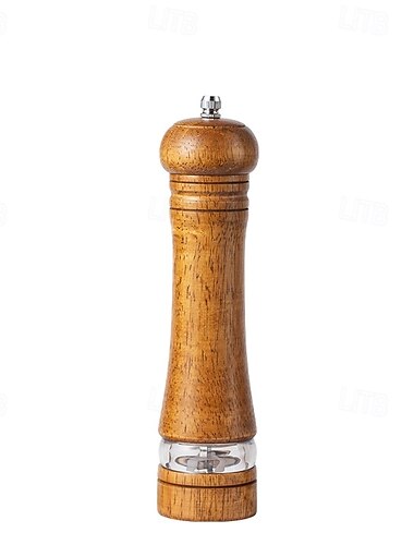  manuelle Pfeffermühle aus Holz zum Mahlen von schwarzem Pfeffer und Meersalz mit sichtbarem Füllvolumen.