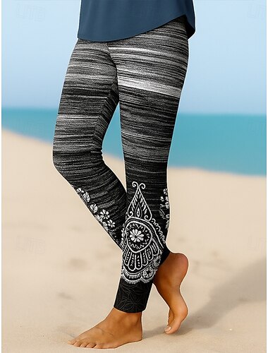  Damen Leggings Urlaub Vintage Ethno-Stil Knöchellang Hohe Taille Grafik Farbverlauf Abstrakt 3D-Druck Schnelltrocknend Atmungsaktivität Weich Dehnbar Outdoor Heim Lässig Schwarz Rosa Blau Herbst