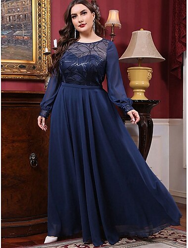 A-Linie Abendkleid Elegant Kleid Formell Hochzeit Bodenlang Langarm Rundhalsausschnitt Chiffon mit Falten 2025