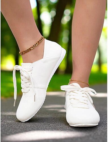  Weiße, flache Damenschuhe zum Schnüren – bequeme, leichte Sneaker für den Alltag, zum Spazierengehen, auf Reisen und für Streetstyle-Outfits