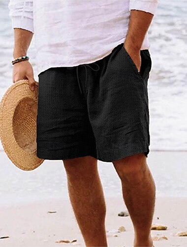 Herren Waffel-Shorts Sweat-Shorts Shorts Strandshorts Freizeitshorts Elastischer Bund Kordelzug Einfach Komfort Atmungsaktiv Knielang Lässig Täglich Ferien Urlaub Mode Schwarz Gelb Unelastisch