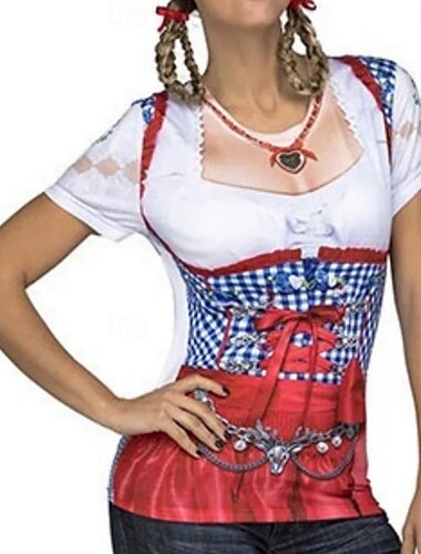  Oktoberfest Dirndl-Print T-Shirt Bayerisch München Deutsch Grafik Für Damen Erwachsene Karneval Oktoberfestbier 3D-Druck Party Alltagstauglich