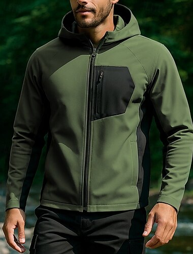  Herren Wanderjacke Regenmantel Sportjacke Außen Wasserdicht Winddicht Schnelltrocknend Leicht Wanderoutfits Wanderbekleidung Frühling Herbst Jacke Tennis Golfspiel Laufen Patchwork Dunkelgrau Grün
