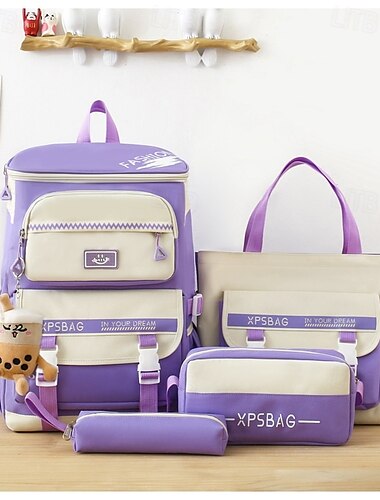  Damen Kinder Mädchen Rucksack Schulrucksack Schule Gestreift Polyester Segeltuch Verstellbar Großes Fassungsvermögen Leicht Gestuft Schwarz Rosa Rote