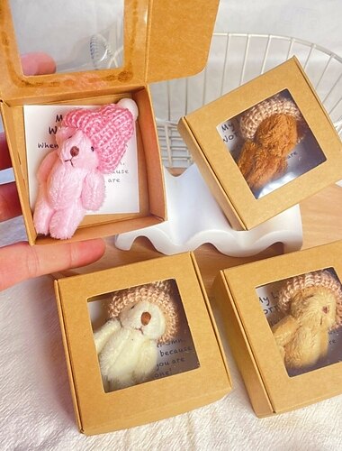  handgefertigter Mini-Plüsch-Teddybär in Geschenkbox, Stofftier im Taschenformat für Kinder und Erwachsene, süßer kleiner Bär zum Geburtstag, Valentinstag, Jubiläumsgeschenk