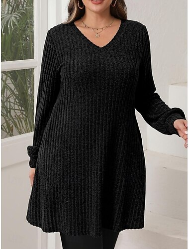 Damen Minikleid Pulloverkleid Lässig Lässig Normale Passform Einfach Langarm V Ausschnitt Schwarz Braun Grün Grau Herbst Winter