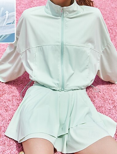 Dames Hardloopjack Regenjas Bijgesneden Zak met rits Lange mouw Kleding Bovenlichaam UPF 50 Zonbescherming Winddicht Sneldrogend Pilates Hardlopen Yoga Sportkleding Sportkleding Effen Zwart Wit Geel