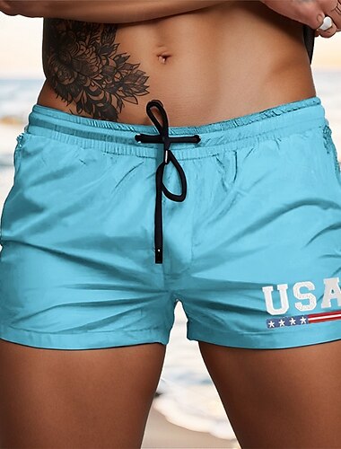  Herren Badehosen Badeshorts Boardshorts USA Schnelltrocknend Atmungsaktiv Kordelzug mit Mesh-Futter Elastischer Bund Urlaub Strand Hawaiianisch Lässig Weiß Hellgrün