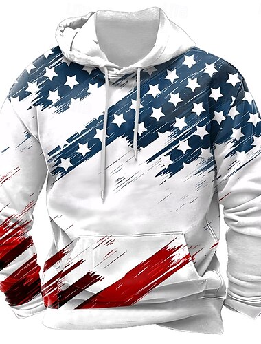  Självständighetsdagen Herr Amerikanska amerikanska flaggan Huvtröjor Tröja Huvtröja Huvtröja Rund hals Ledigt 3D-tryck Helgdag Jakt Vit 1 Vit Snörning Grafisk Höst Vinter Designer