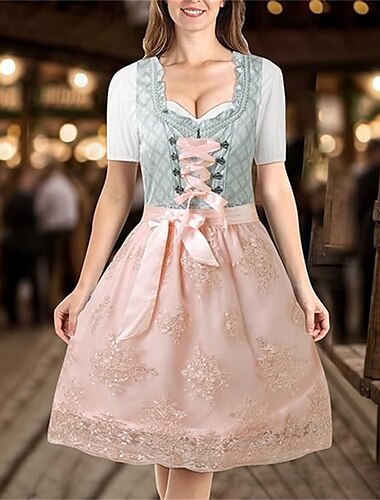  Karneval Oktoberfestbier Kostüm Kleid Dirndl Trachtenkleider Oktoberfest / Bier Bayerisch Wiesn Wiesn Damen Stoff im traditionellen Stil Hemd Kleid Schürze