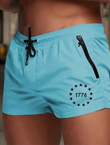  Herren Badehosen Badeshorts Boardshorts Stern 1776 Schnelltrocknend Atmungsaktiv Kordelzug mit Mesh-Futter Elastischer Bund Urlaub Strand Hawaiianisch Lässig Weiß Hellgrün