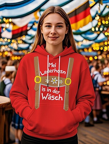  Oktoberfestbier Kapuzensweatshirt Druck Fronttasche Grafik Für Damen Erwachsene Karneval Oktoberfestbier Heißprägen Urlaub Party