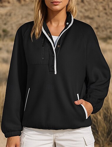  Damen Wanderhemd Wander-Sweatshirt Wanderspitze Langarm Stehkragen Oberteil Außen Thermowarm Leicht Atmungsaktiv Winter Polyester Patchwork Schwarz Weiß Rosa Tennis Golfspiel Laufen