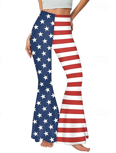  Damen Hosen Hose Leggings Streetwear Lässig Volle Länge Hohe TaillePantsAmerikanischer Unabhängigkeitstag Nationalflagge Elastischer Bund Schnelltrocknend Atmungsaktivität Dehnbar Urlaub Straße