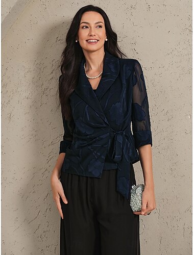 Damen Hemd Bluse Blumen Elegant Stilvoll Dreiviertelarm V Ausschnitt Normale Oberteile Arbeit Täglich Vorderknoten Elegante Tunika Asymmetrisch Marineblau Sommer Frühling Herbst