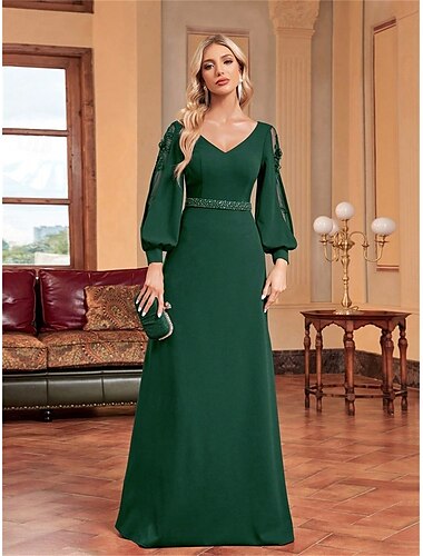  A-Linie Quinceanera-Kleider Elegant Kleid Formell Hochzeit Bodenlang Langarm V Ausschnitt Satin mit Perlenstickerei 2025