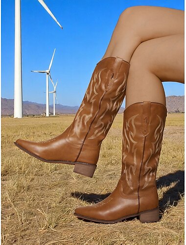  braune Western-Cowboystiefel für Damen mit klassischer Stickerei – Vintage-Reitstiefel mit halbhoher Wade für das Ranchleben, Country-Konzerte und den täglichen Outdoor-Einsatz