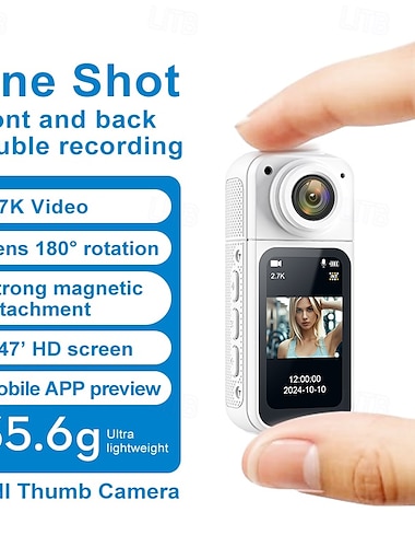 Mini caméra d'action de poche HD 1080p, Wi-Fi, objectif rotatif à 180°, portable, pour sports de plein air, avec écran IPS de 1,47 pouces, TF magnétique