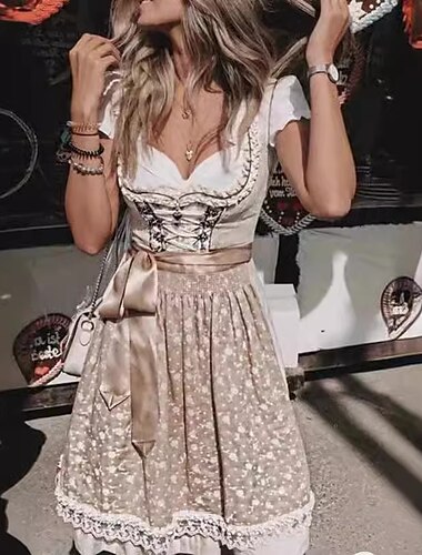  Karneval Oktoberfestbier Kostüm Kleid Dirndl Dienstmädchen Bayerisch Deutsch München Wiesn Damen Party Bier Festival Stoff im traditionellen Stil