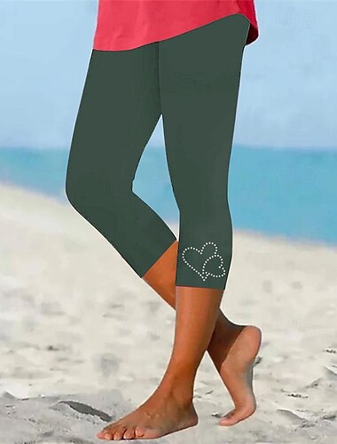  Damen Caprihose Leggings Lässig Athleisure Wadenlang Hohe Taille Einfach Elastischer Bund Heißbohren Atmungsaktivität Dehnbar Urlaub Straße Alltagskleidung Wein Schwarz Purpur Braun Sommer Frühling
