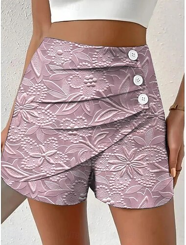  Damen Chinos Shorts Urlaub Vintage Ethno-Stil Kurz Hohe Taille Blumen Grafik Plissiert Mikroelastisch Urlaub Straße Täglich Rubinrot Rote Grün Khaki Sommer Frühling Normale Passform
