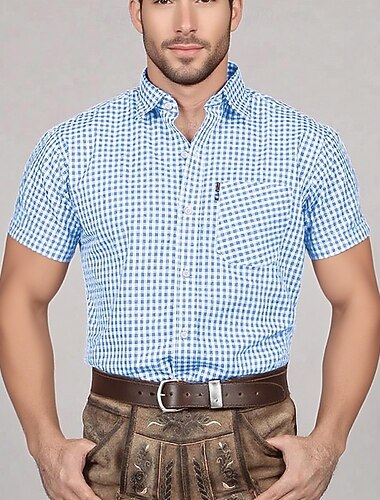  مهرجان أكتوبرفست مراجعة النمك قميص قميص بأكمام قصيرة البافارية ألماني جبال الألب المراعي رجالي مناسب للحفلات مهرجان البيرة قماش النمط التقليدي