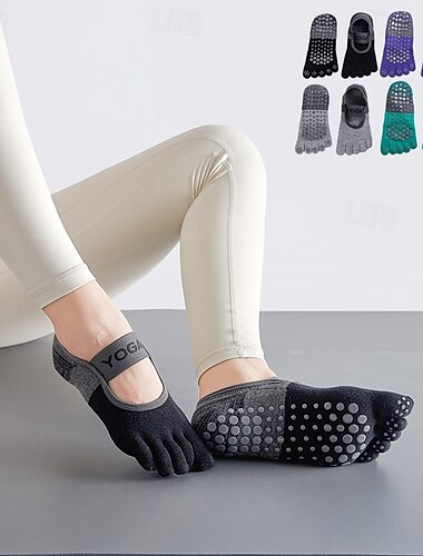  Mujer Calcetines de suelo Cinco dedos del pie Antifricción absorbente del sudor A prueba de resbalones por Pilates Danza Aptitud física