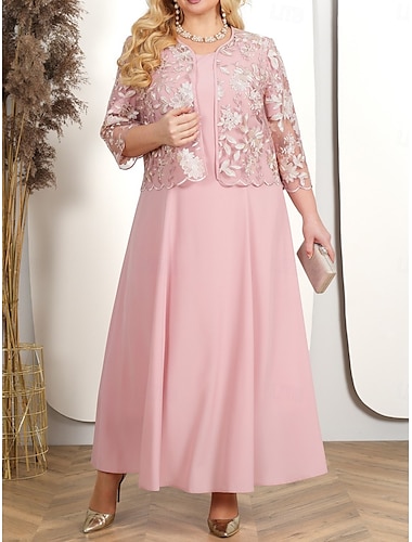  Damen Übergröße Halbformelles Kleid Einfarbig Rundhalsausschnitt Halbarm Sommer Frühling Elegant Midikleid Formell Party Kleid