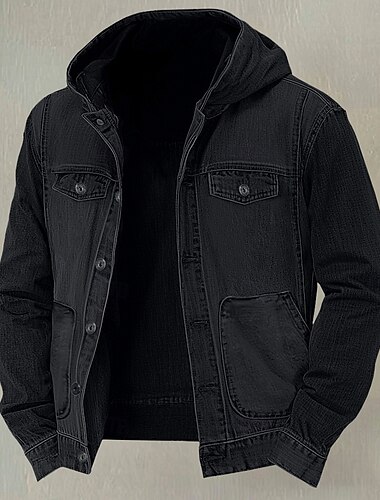  Herren Sport Jacke Jeansjacke Sport im Freien Lässig Wasserdicht Windjacke Tasche Mit Kapuze Herbst Winter Einfarbig Aktiv Lässig Mit Kapuze Regulär Schwarz Dunkelblau Leicht Blau Jacken