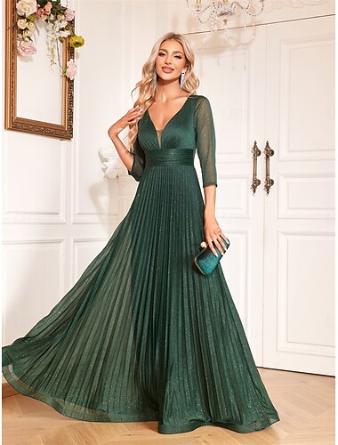  Ligne A Robes de Quinceanera Élégant Robe Formel Mariage Longueur au sol manche longue Col en V Chiffon avec Plis 2025