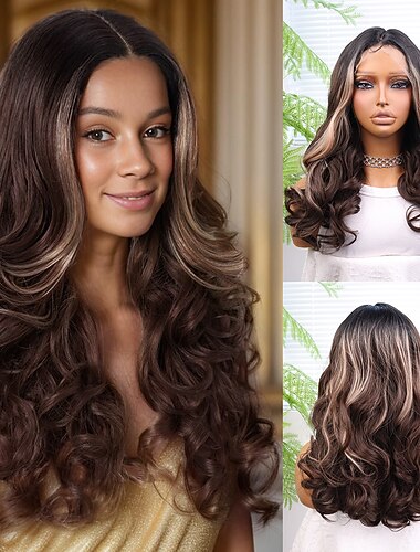  Syntetická krajková paruka Deep Curly Styl 30 inch Smíšené barvy Střední část 13x4 krajka vpředu Paruka Dámské Paruka Tmavě hnědá / tmavá kaštanová