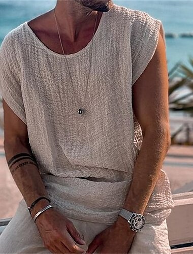  Herren Tank Top Weste Unterhemd Ärmelloses Shirt Ärmellos Rundhalsausschnitt Sommer Einfach Mode Designer Basic Klassisch Urlaub Straße Ausgehen Weiß Top T-Shirt für Herren