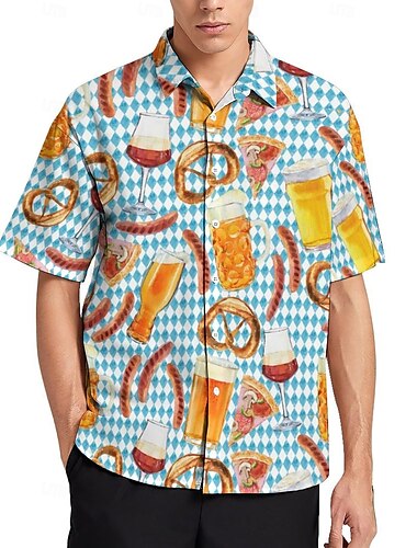  Oktoberfest Bier Wurst Brezel Hawaiihemden Aloha-Hemd Bayerisch München Deutsch Grafik Für Herren Erwachsene Karneval Oktoberfestbier 3D-Druck Urlaub Party