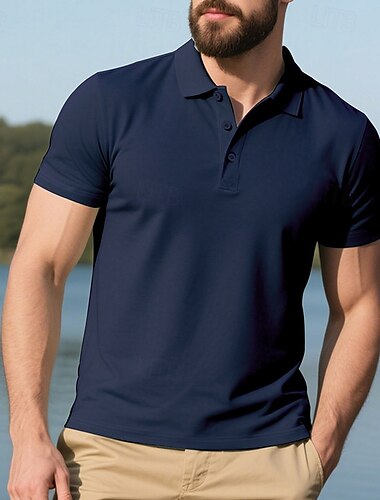  Herren Einfarbig Polo Golfshirt Kurzarm Polokragen Klassisch Geschäft Lässig Sommer Frühling Dunkelgrün Meerblau Weiß