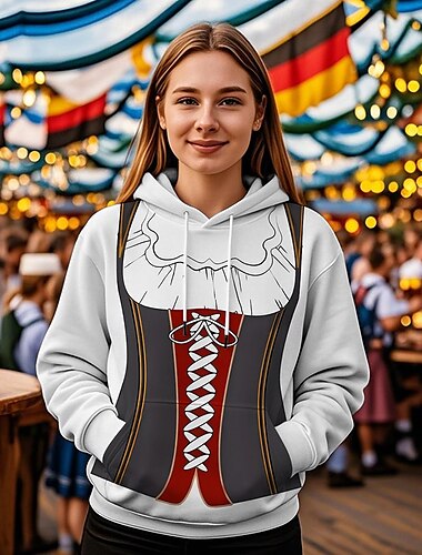  Oktoberfestbier Kapuzensweatshirt Druck Fronttasche Grafik Für Damen Erwachsene Karneval Oktoberfestbier 3D-Druck Urlaub Party