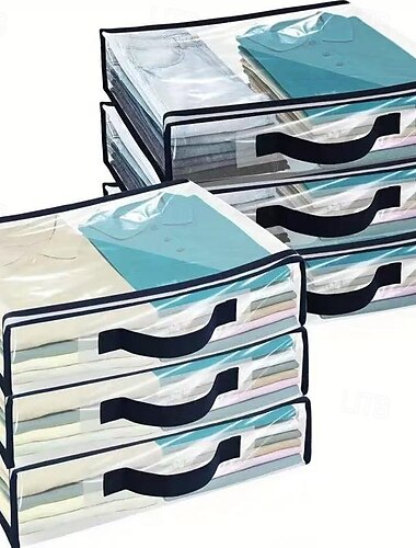  6er-Pack transparente Aufbewahrungsbeutel für Kleidung mit Reißverschluss und verstärkten Griffen, Pullover-Decken-Organizer für den Kleiderschrank, geeignet für Bettlaken, Wäsche, Kleidung,