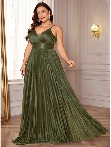  A-Linje Plus Size Klänningar Elegant Kurva Klänning Formell Bröllop Golvlängd Ärmlös V-Hals Satin Rygglös med Rynkor 2025