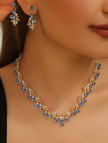  Schmuckset 2 Zirkon Strass 1 Halskette Ohrringe Damen Elegant Mode Einfach Niedlich Geschichtet Feuerwerk Blumenform Unregelmäßig Schmuck-Set Für Hochzeit Party Arbeit