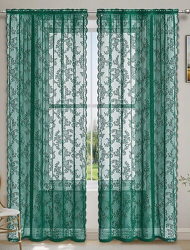  Französische Spitze bestickte Vorhänge Schlafzimmer transparente Tüllvorhänge Stangen-Taschenfenstervorhänge 2 Paneele Vorhänge