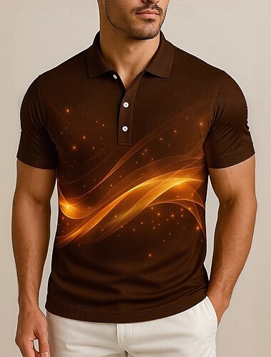  Herren Abstrakt Geometrisch Polo Kurzarm Umlegekragen Alltagstauglich Sport & Outdoor Athleisure Knöpfe Sommer Rubinrot Braun