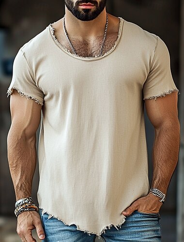  Hombre Camiseta superior Camiseta de lino Manga Corta Mangas cortas Cuello Barco Verano Plano Moda Design Básico Suave Vacaciones Calle Casual Bleu Ciel Blanco Rosa Camiseta superior para hombre