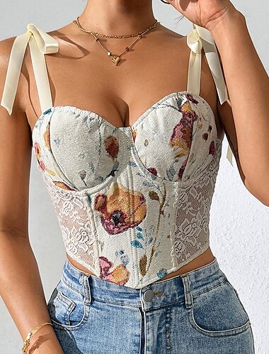  Retro Vintage Mittelalterlich Renaissance Korsett Weste Bustier Ren Faire Blumen Jacquard Damen Keltisch Fantasie Halloween Karneval Party Alltagstauglich LARP Erwachsene Korsett