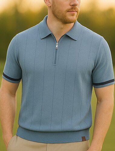  Pánské Muž Pevná barva Vertikální pásky Pólo Pletené polo Krátký rukáv Přehnutý Polo límec Čtvrtletní zip Moderní Formální Práce Sporty a outdoor Zapni Jaro Bordó Tmavě zelená Tiffany tyrkysová