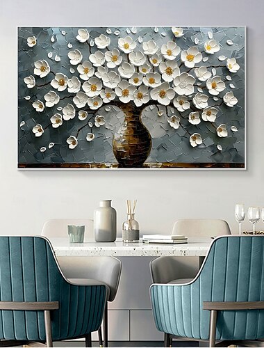  handgemachtes original blühendes weißes Kirschblüten Ölgemälde auf Leinwand abstrakte florale Wandkunst für Wohndekoration mit gespanntem Rahmen ohne Innenrahmen