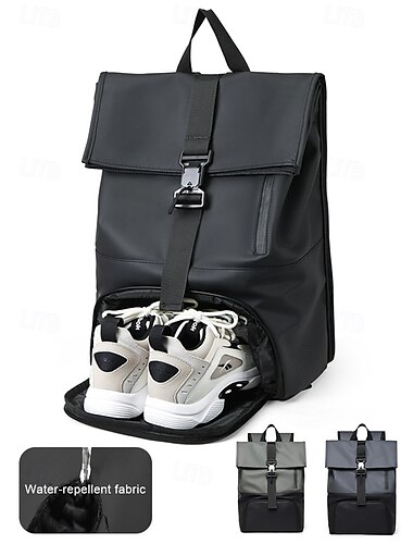  Zaino da viaggio impermeabile da uomo con scomparto per scarpe, design semplice con chiusura arrotolabile, tessuto Oxford resistente, adatto per scuola, palestra, pendolarismo e gite del fine settimana