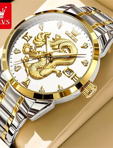  Olevs 3619 herenhorloge origineel quartz dubbele kalender roestvrijstalen val waterdicht lichtgevend horloge voor heren luxe wistwatch